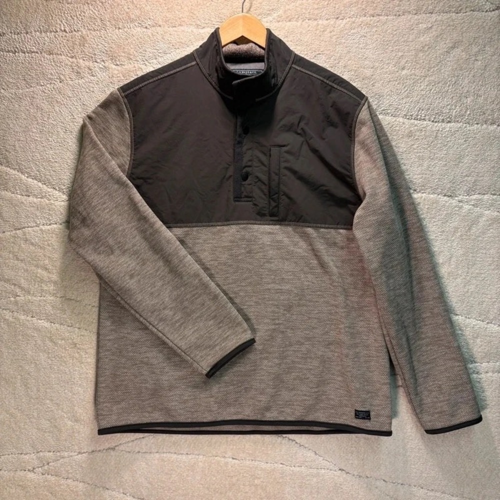 G.H. Bass & Co Gray Black Snap Pullover Fleece Men's Large Outdoor *